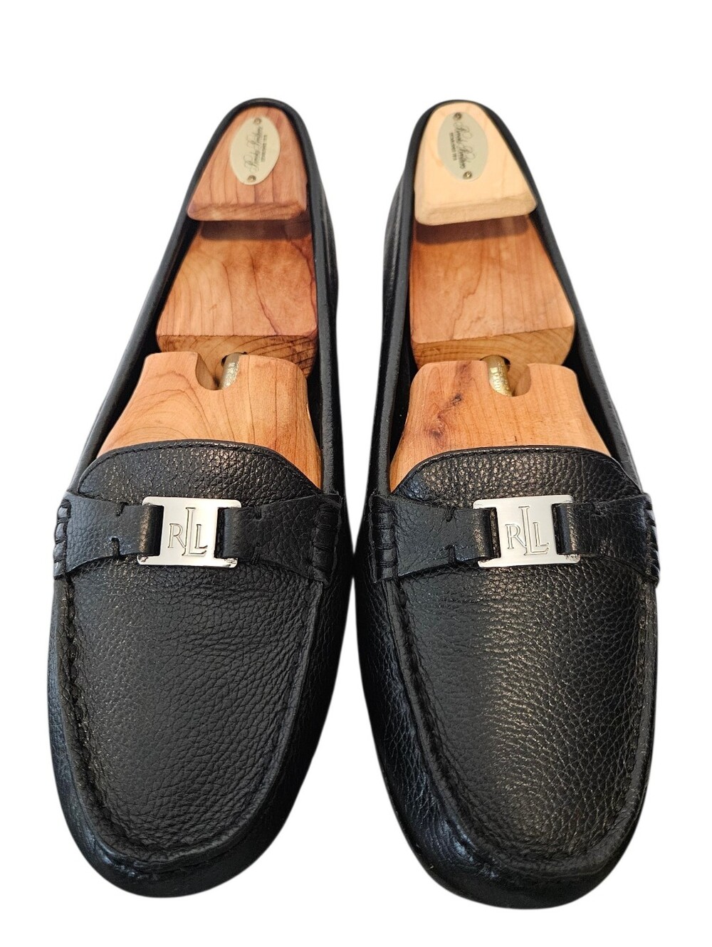 Lauren Ralph Lauren Black Leather RLL Logo Loafers